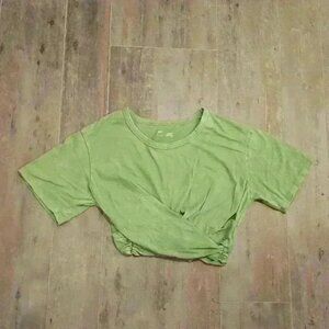 Aerie Cropped Tie Detail Faux Wrap Shirt